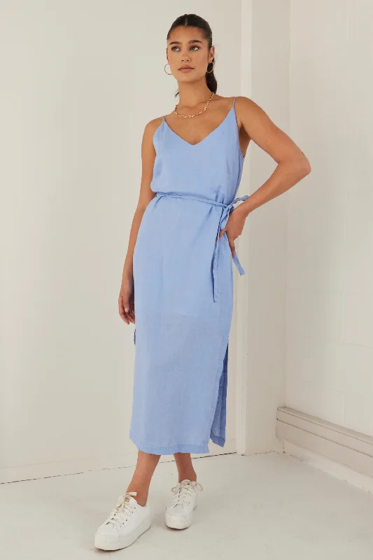 Lulu Cornflower Linen Strappy Midi Dress