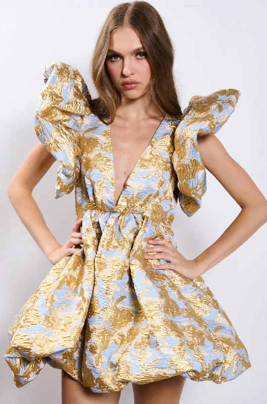 BELLE OF THE BALL BROCADE MINI DRESS