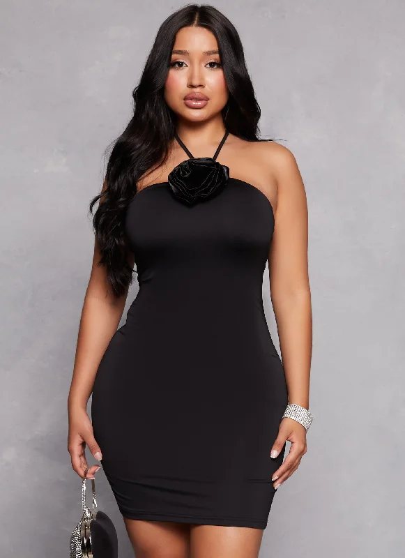 Rose Halter Neck Mini Dress