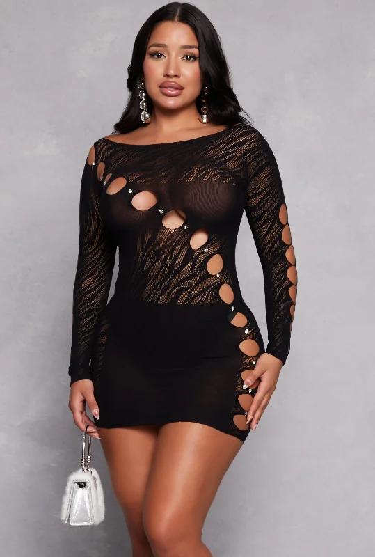 Seamless Rhinestone Laser Cut Mini Dress