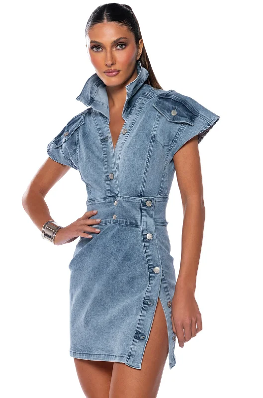 NEVER TOO MUCH DENIM MINI DRESS