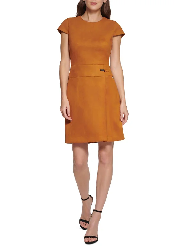 Plus Womens Faux Suede Mini Sheath Dress