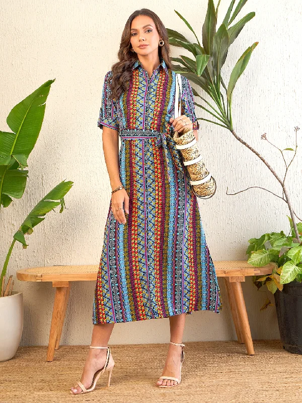 Collar Buttoned Down Shirt Maxi Dress