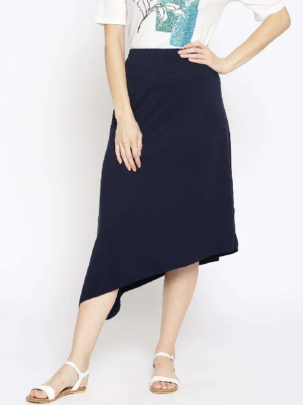 Women's Navy Viscose Elastane Knit Skirt