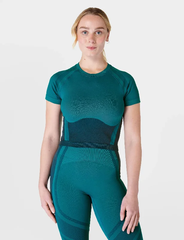 Silhouette Sculpt Seamless Short Sleeve Top - Reef Teal Blue/Navy Blue