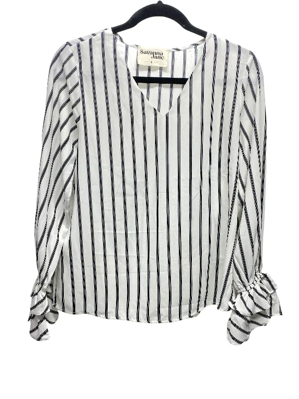 Blouse Long Sleeve By Savanna Jane In Striped Pattern, Size: S