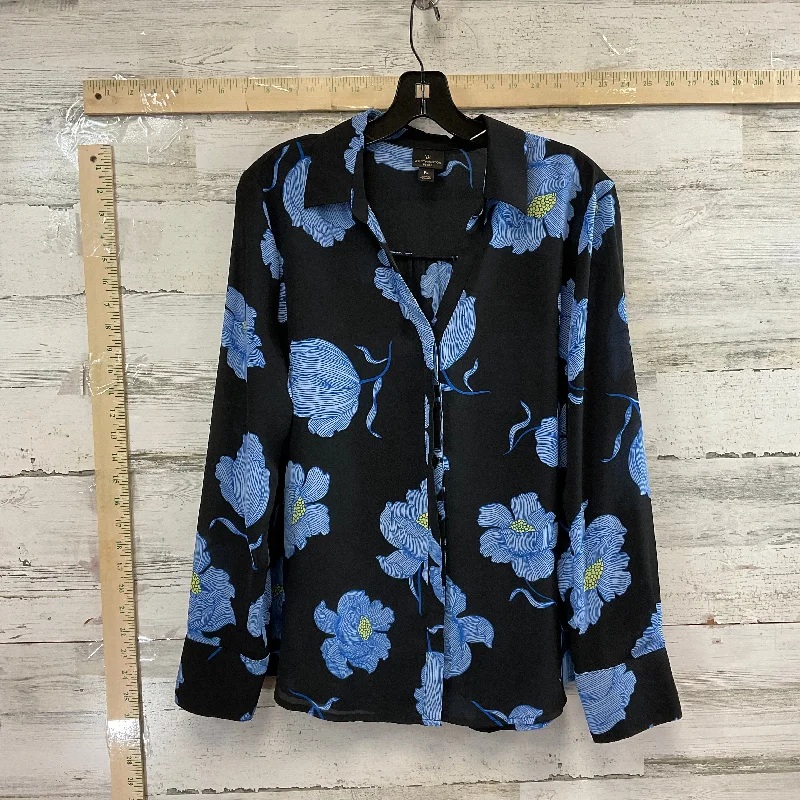 Blouse Long Sleeve By Worthington In Black & Blue, Size: Petite L