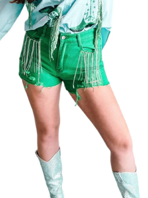 Dazzle Rhinestone Shorts In Green