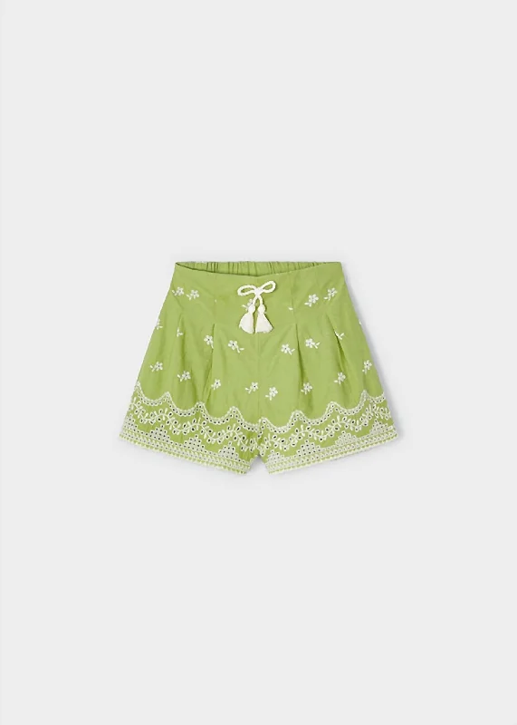 Girls Embroidered Skort In Apple Green