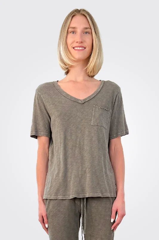 V Neck Pocket Tee - Volcanic Glass