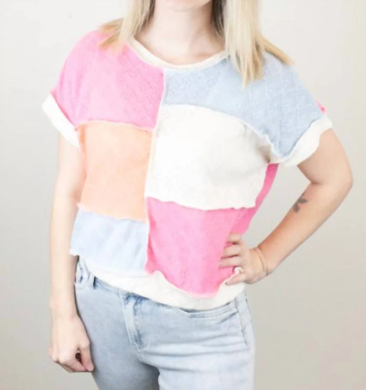 Colorblock Sweater Knit Top In Pink Multi