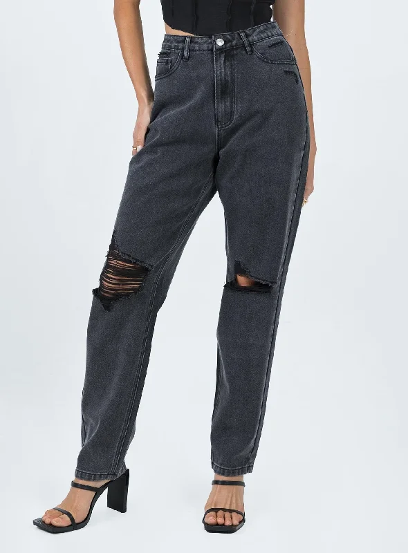 Emmette High Waisted Mom Jean Washed Black