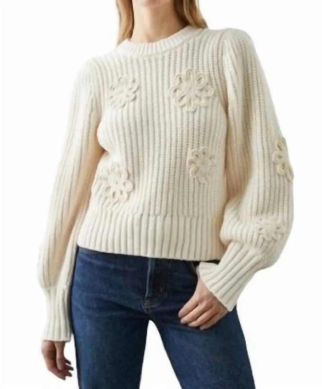 Romy Sweater In Ivory Crochet Daisies