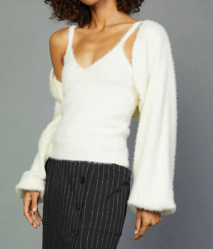 Shrug & Cami Sweater Set In Cream