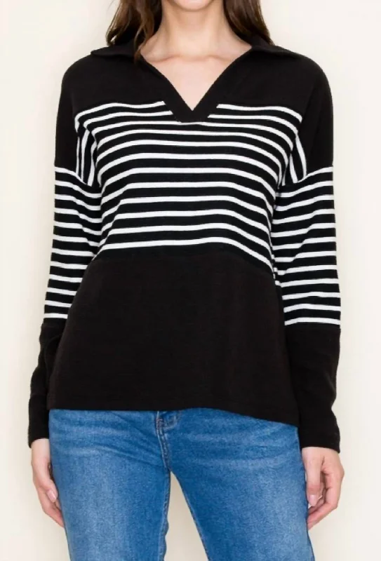 Striped Collared Sweater In Black