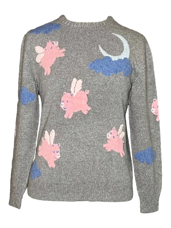 When Pigs Fly Crew Sweater In Grey