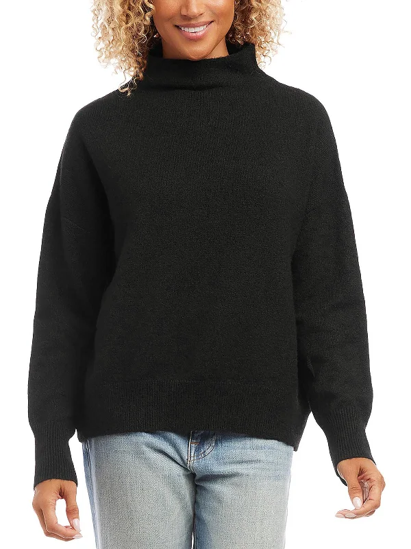 Womens Pullover Ribbed Trim Mock Turtleneck Sweater