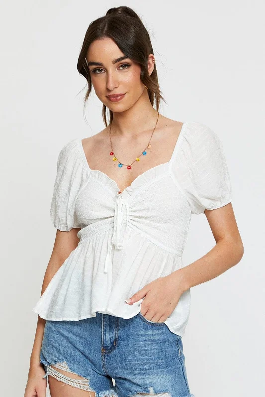 White Peplum Top Short Sleeve