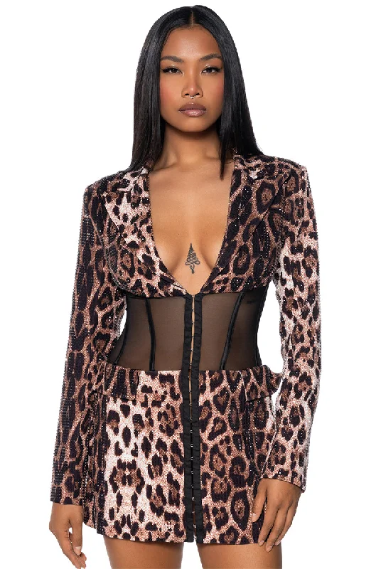 ADVENTUROUS CHEETAH CORSET BLAZER WITH RHINESTONES