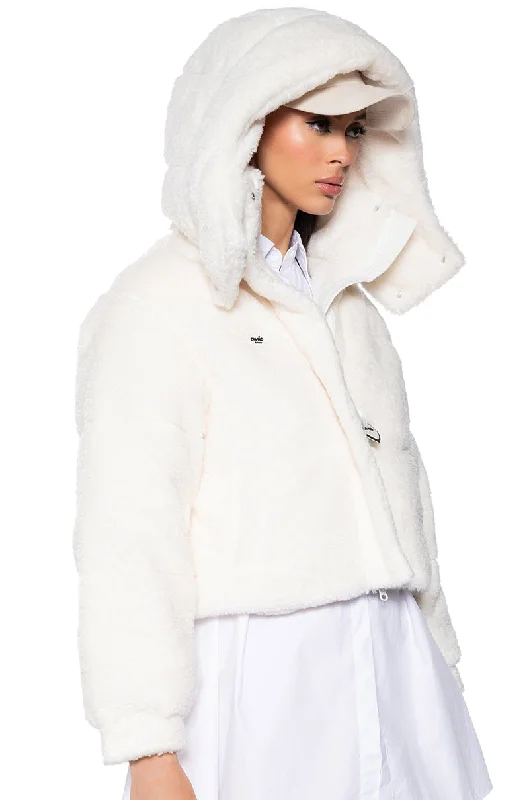 MARDIE FUZZY BEIGE HOODED PUFFER