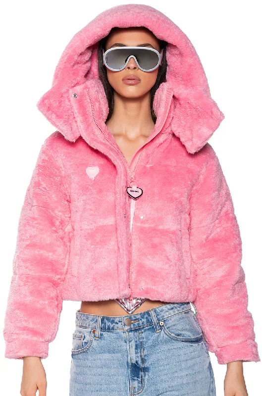 MARDIE PINK FUZZY HOODED PUFFER