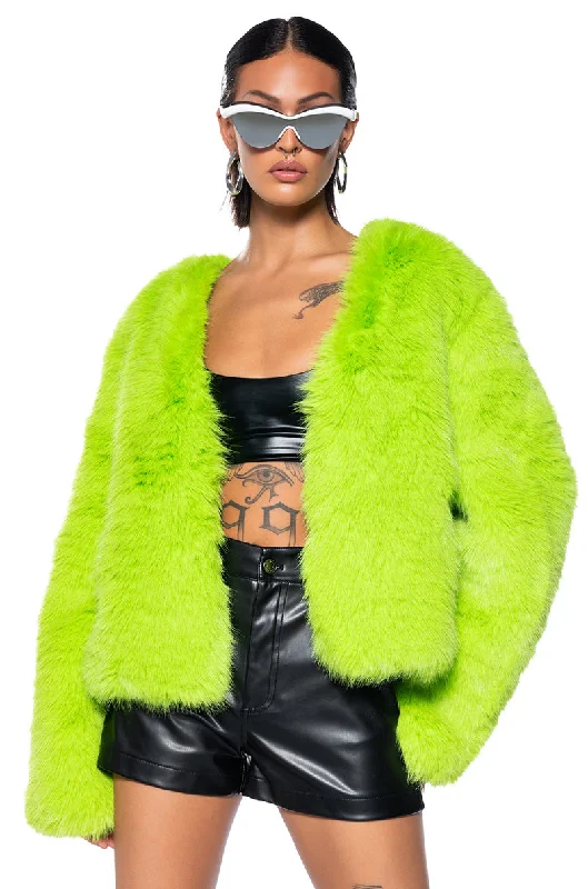 SLIME TIME FAUX FUR COAT IN LIME