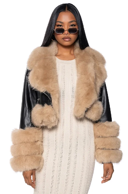 TALK THE TALK FAUX FUR MOTO JACKET